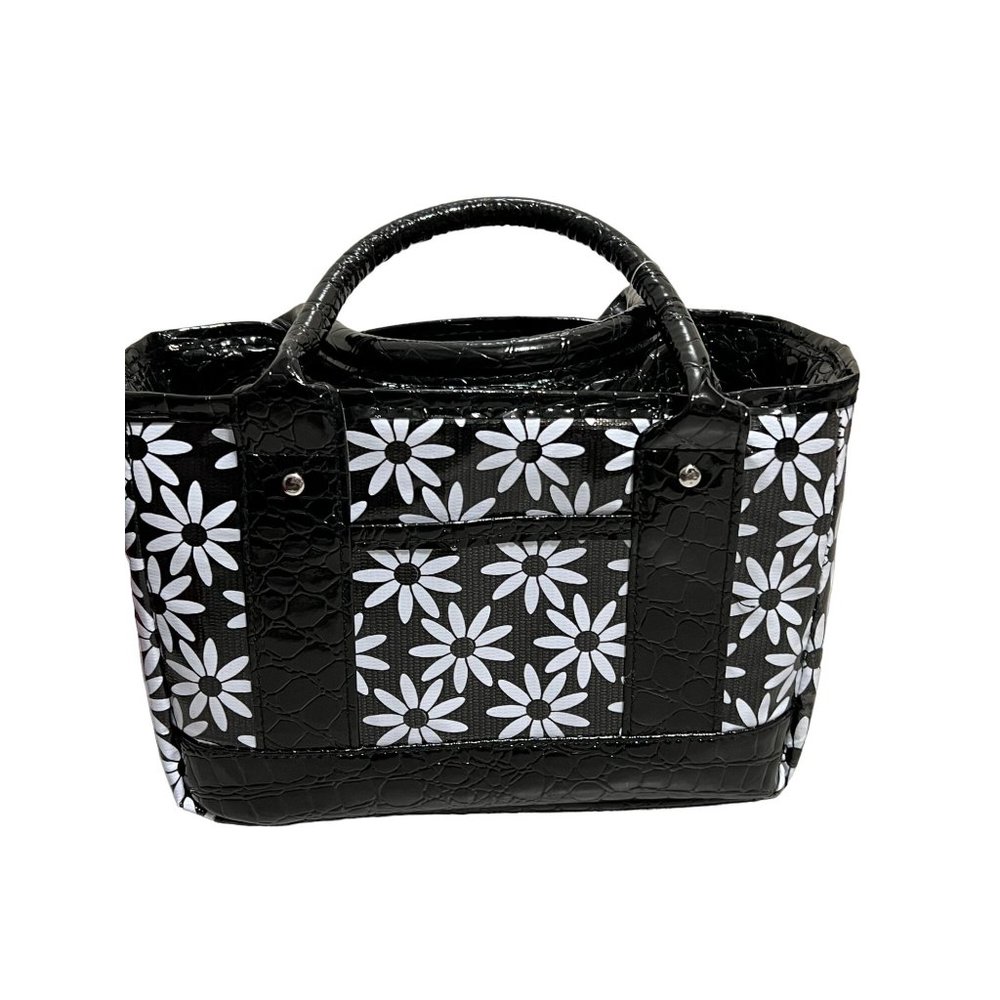 Daisy lunch box cooler insulated white black alligator floral wipe clean